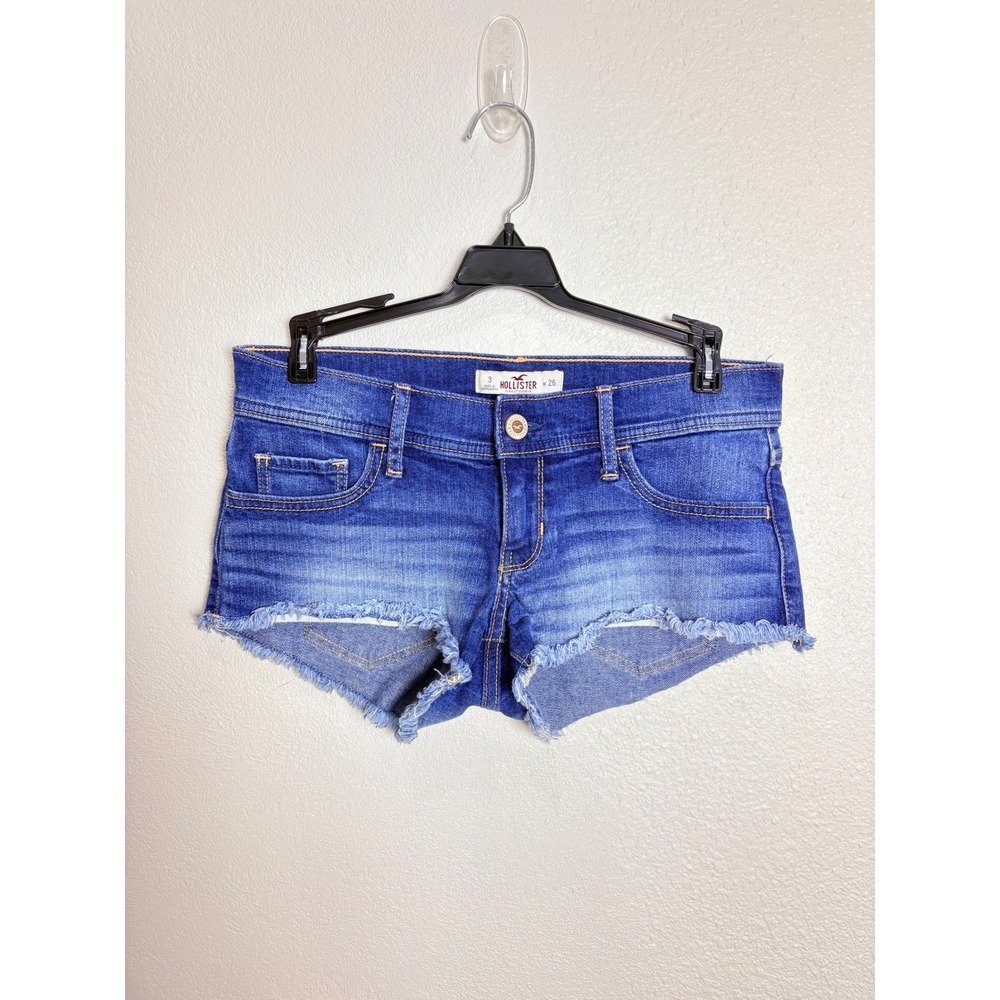 Y2K Vintage Hollister Medium Wash Low Rise Cut Off Micro Mini Shorts Size 26